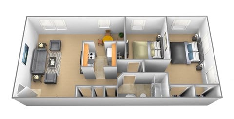 Floor plan for 2 beds, 1 bath, 1012 sqft